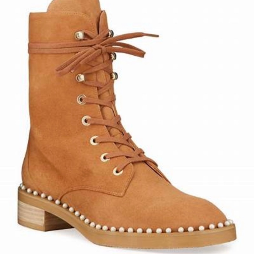 New Stuart Weitzman Sondra Suede Pearl lace up boots 10  EU 40.5